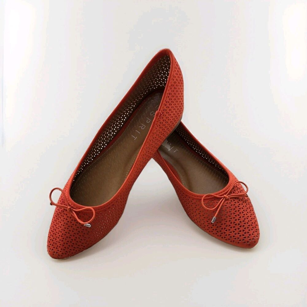 Esprit Orange Perforated Ballet Flats Size 8M Bow Pointed Toe New Unworn